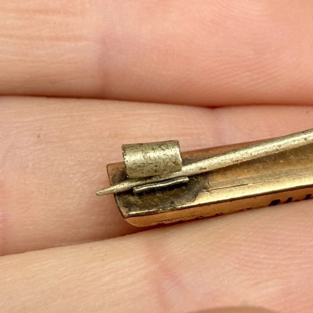 Vintage‎ Victorian Gold Filled Bar Brooch Black Enamel